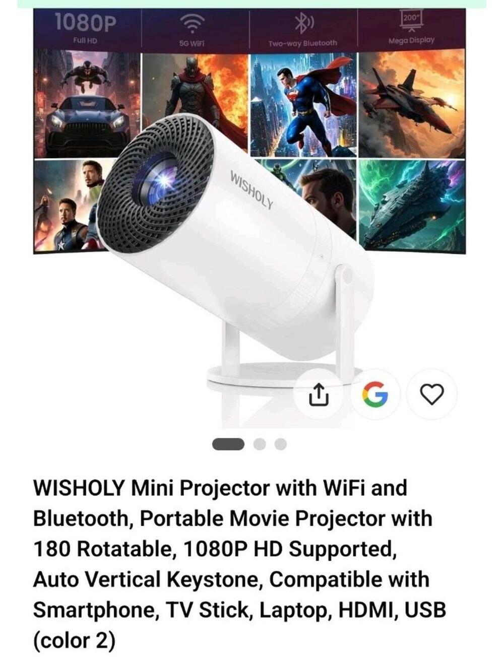 WISHOLY Projector with WiFi and Bluetooth Mini Portable Projector